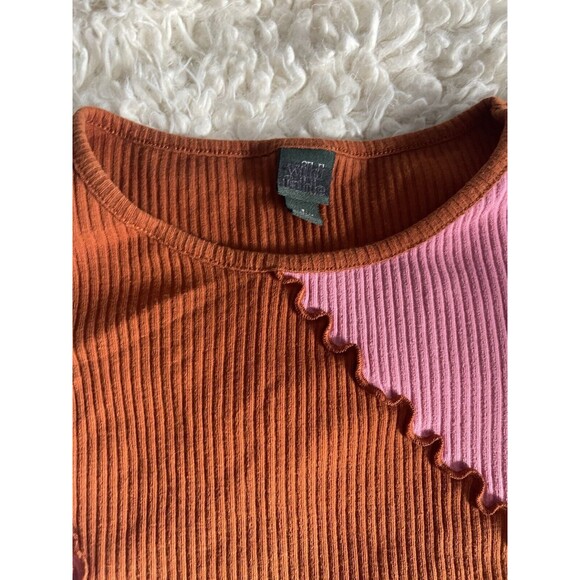 Wild Fable striped ribbed Top lettuce hem ruffle size S Retro Y2K - Picture 7 of 7